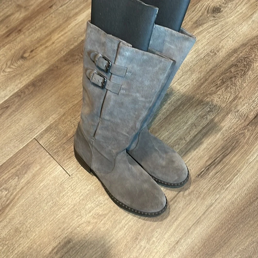 Gentle Souls Suede Mid Calf Boots - Brian Concrete Suede Gray Women's. - Picture 2 of 11